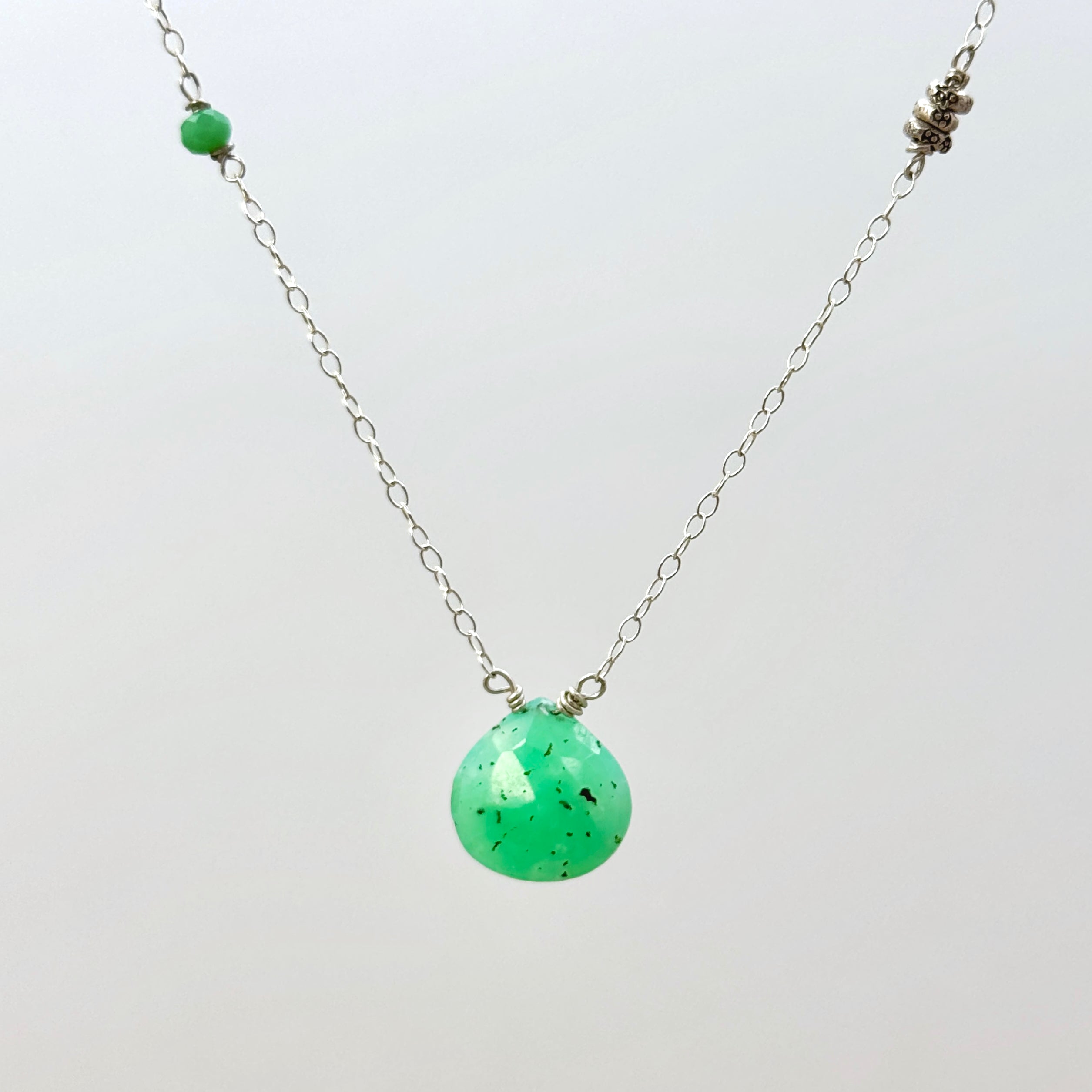 Chrysoprase Silver Charm Station Necklace