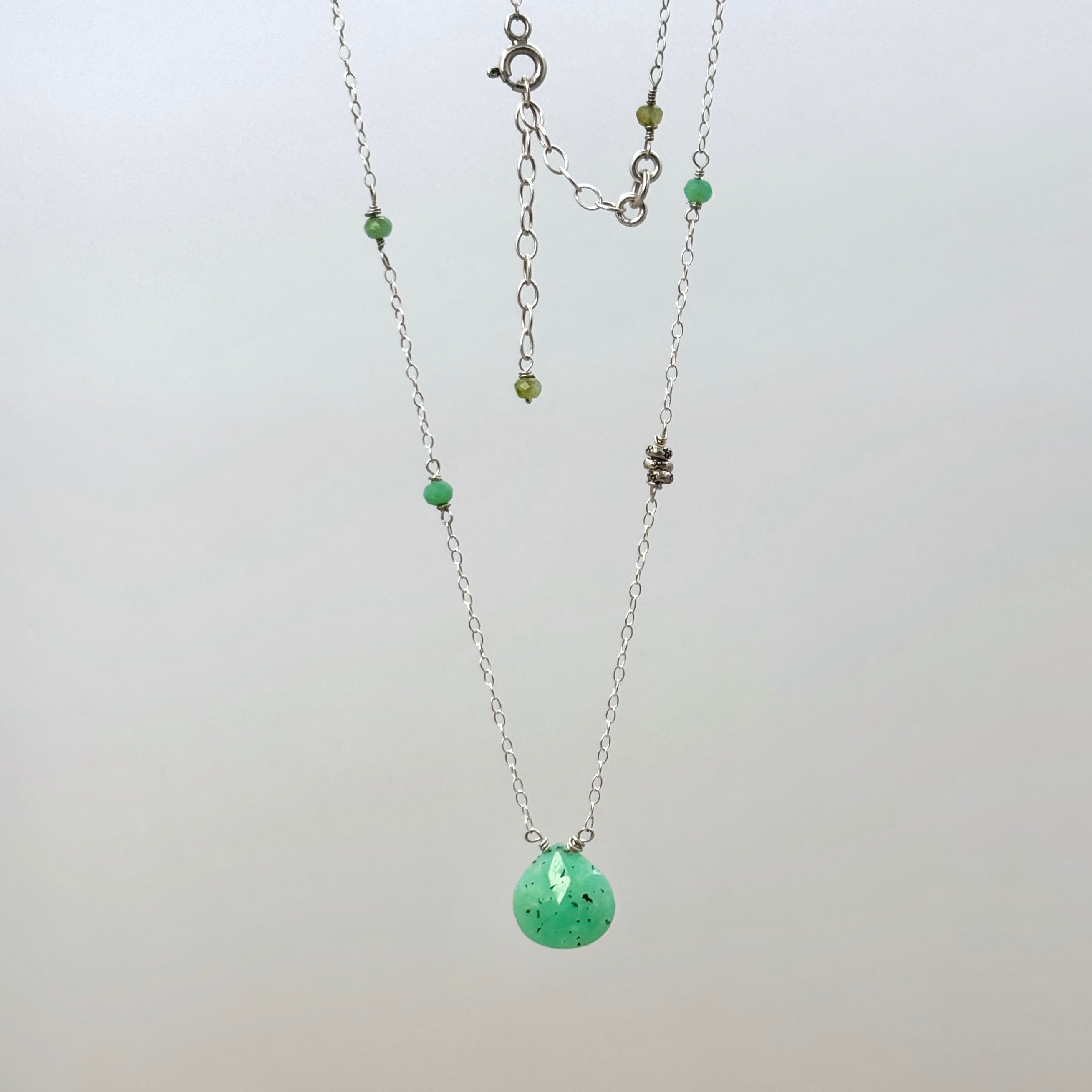 Chrysoprase Silver Charm Station Necklace