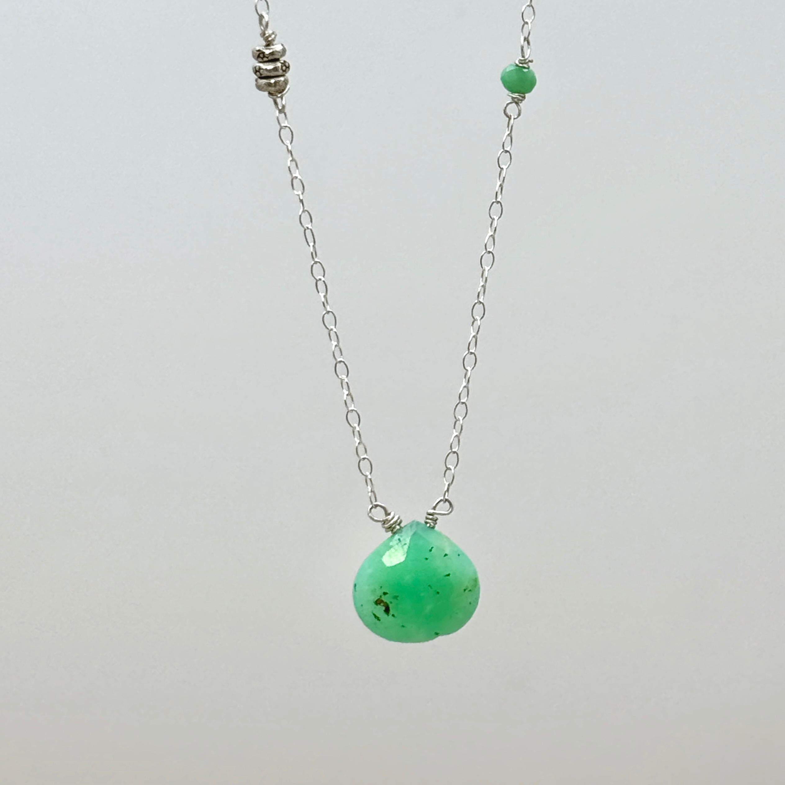 Chrysoprase Silver Charm Station Necklace