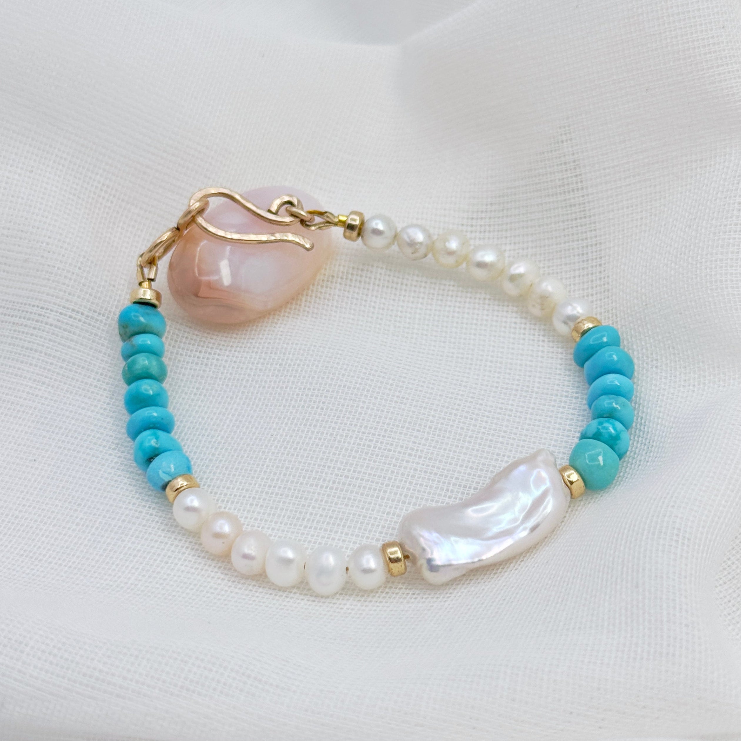 Real Turquoise & White Baroque Pearl Bracelet