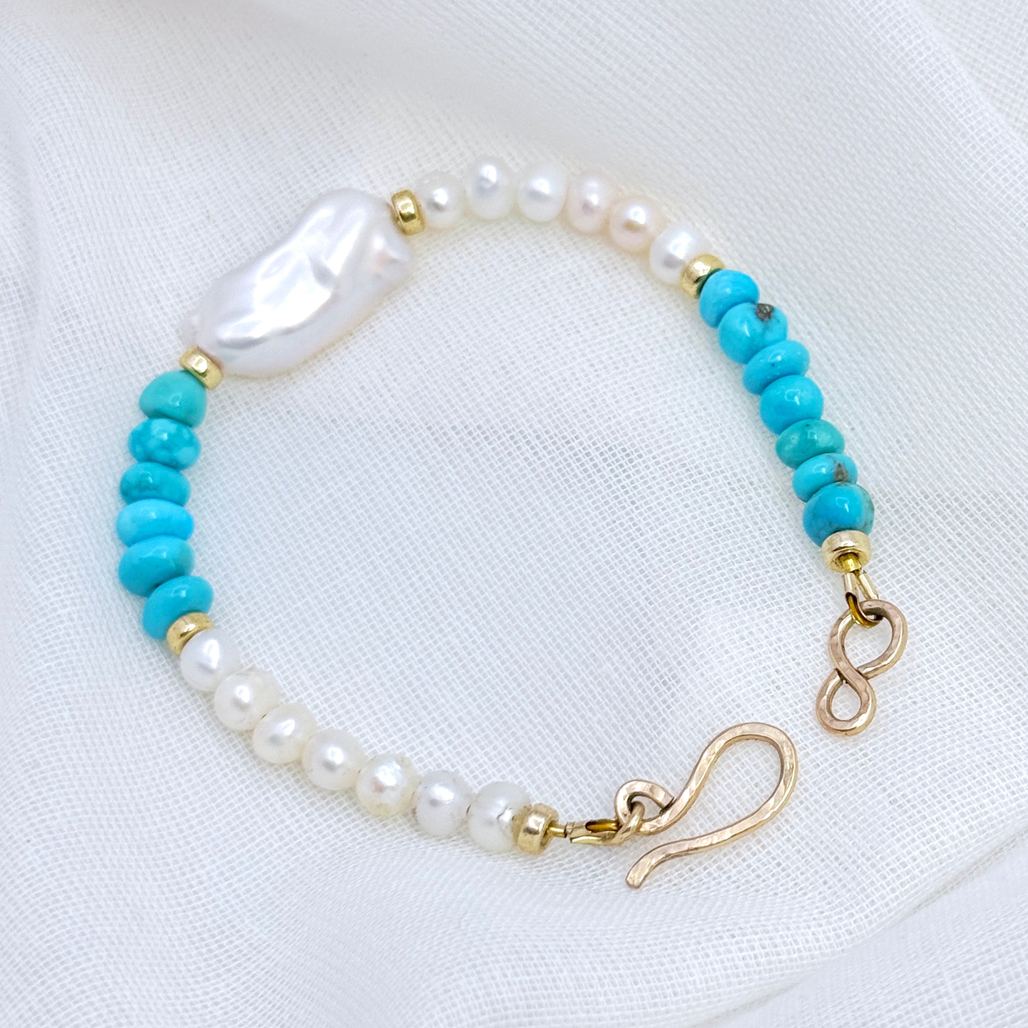 Real Turquoise & White Baroque Pearl Bracelet
