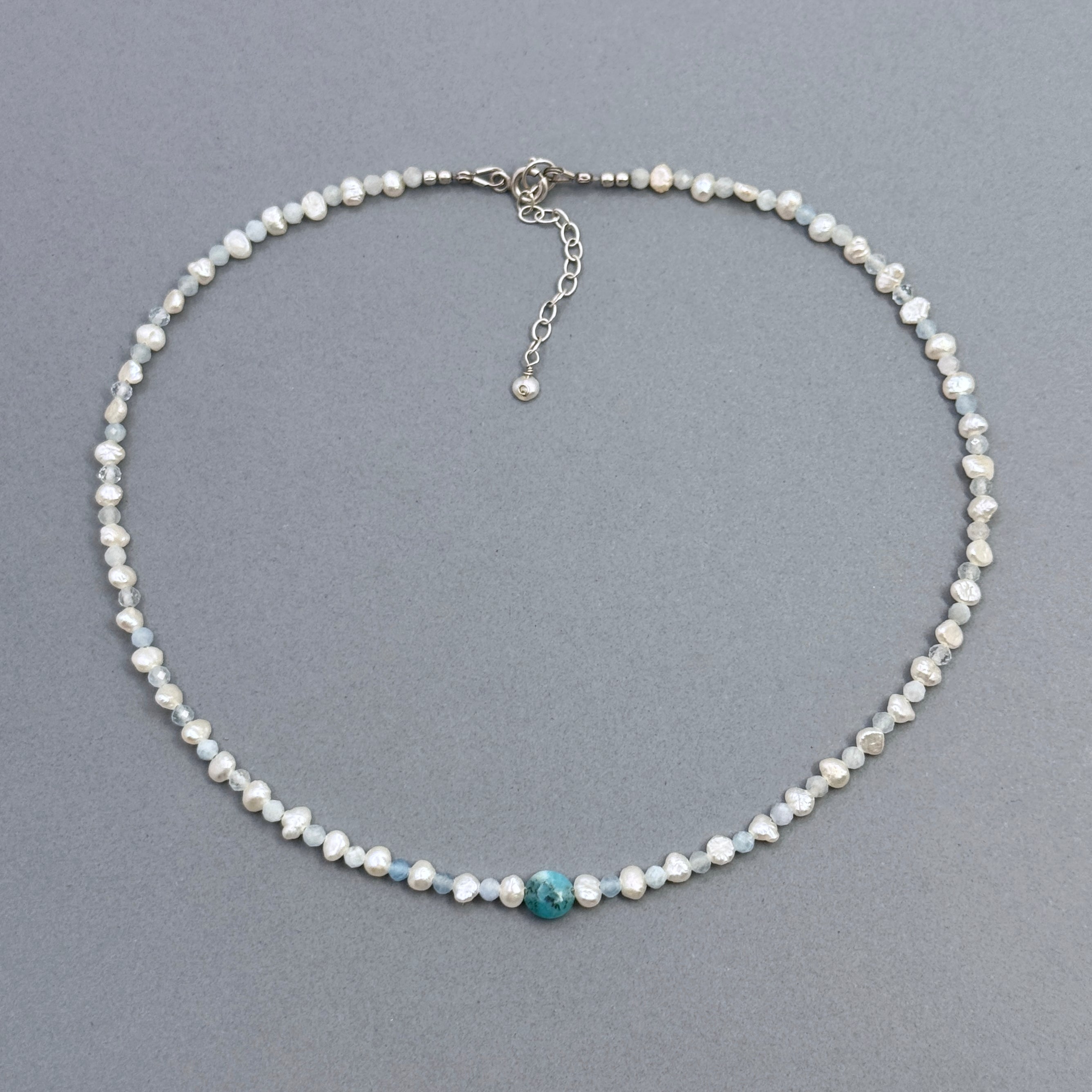 Small Freshwater Pearl & Aquamarine Choker