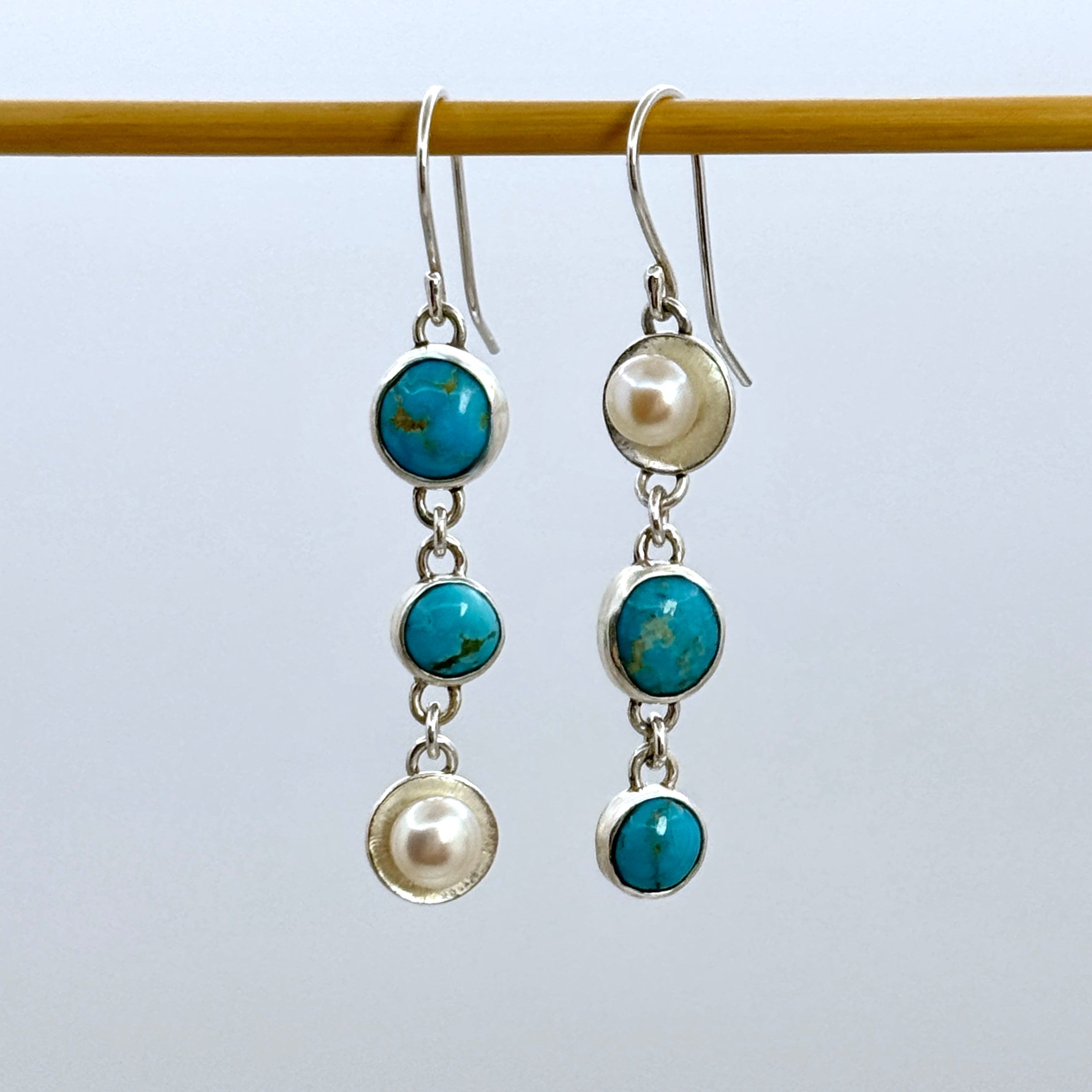 Asymmetrical Turquoise Silver Drop Earrings