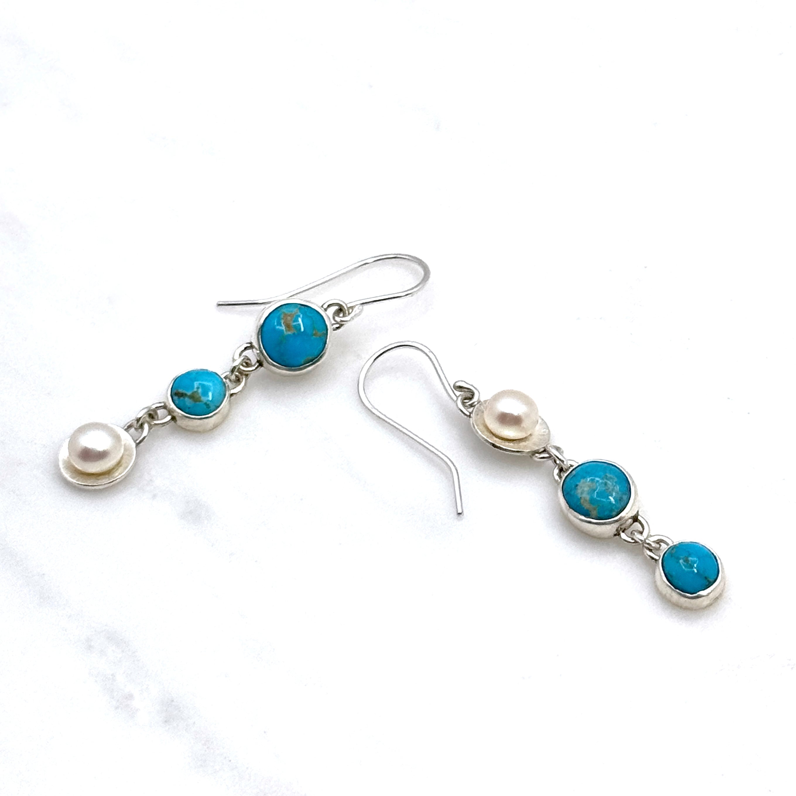 Asymmetrical Turquoise Silver Drop Earrings
