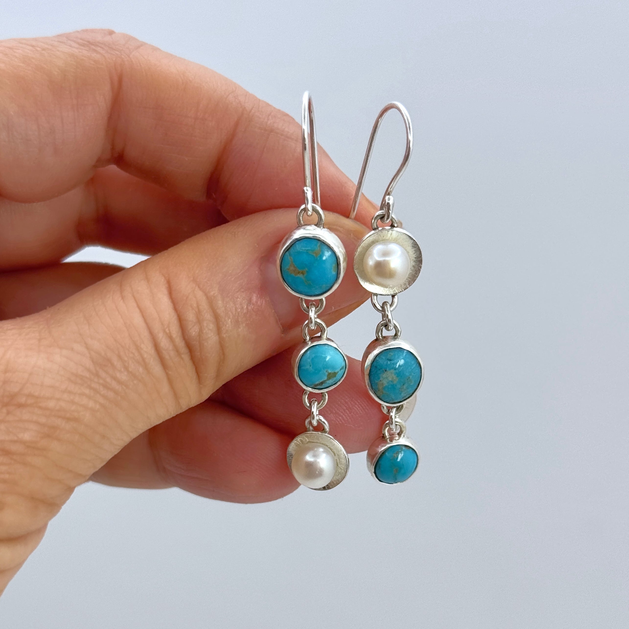 Asymmetrical Turquoise Silver Drop Earrings
