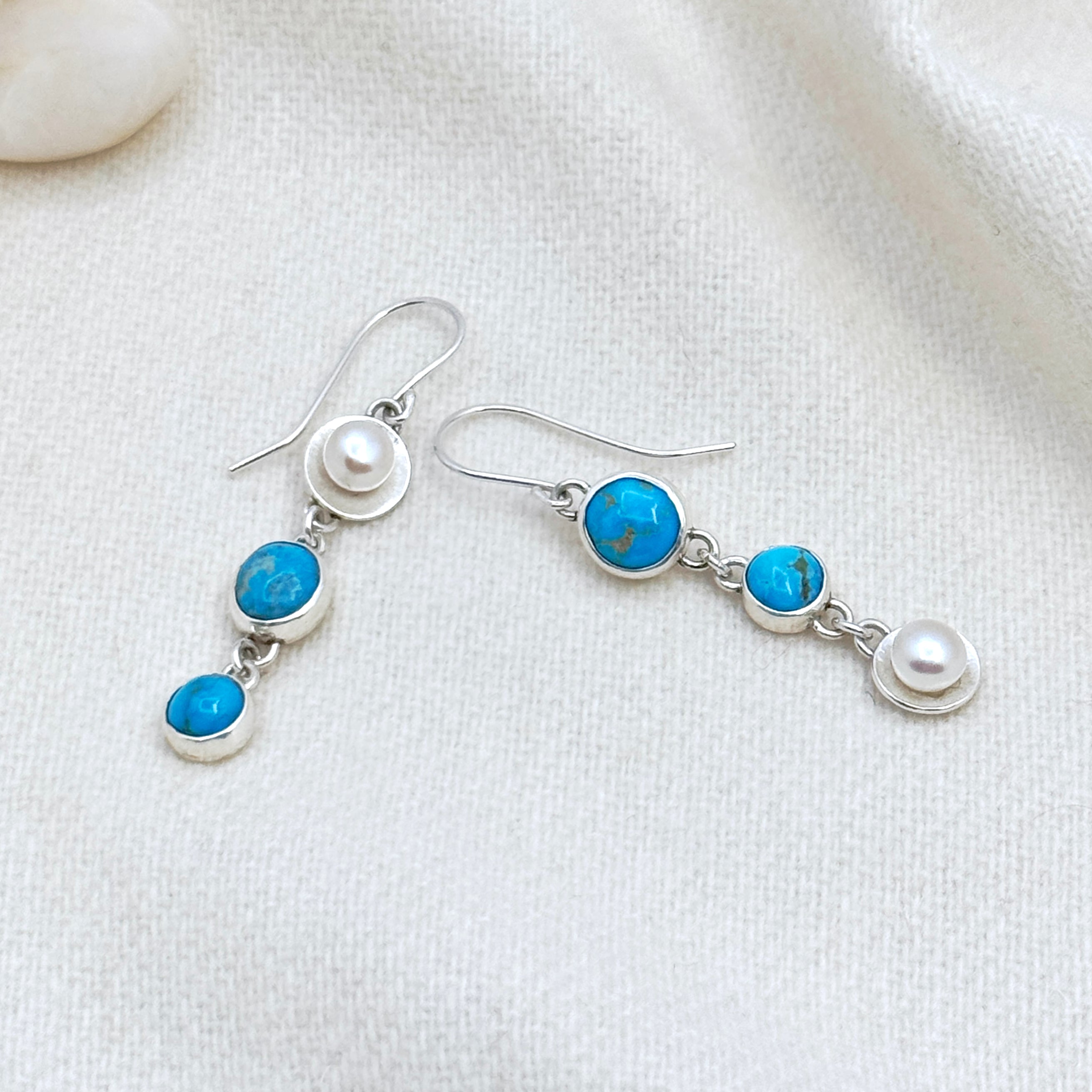 Asymmetrical Turquoise Silver Drop Earrings