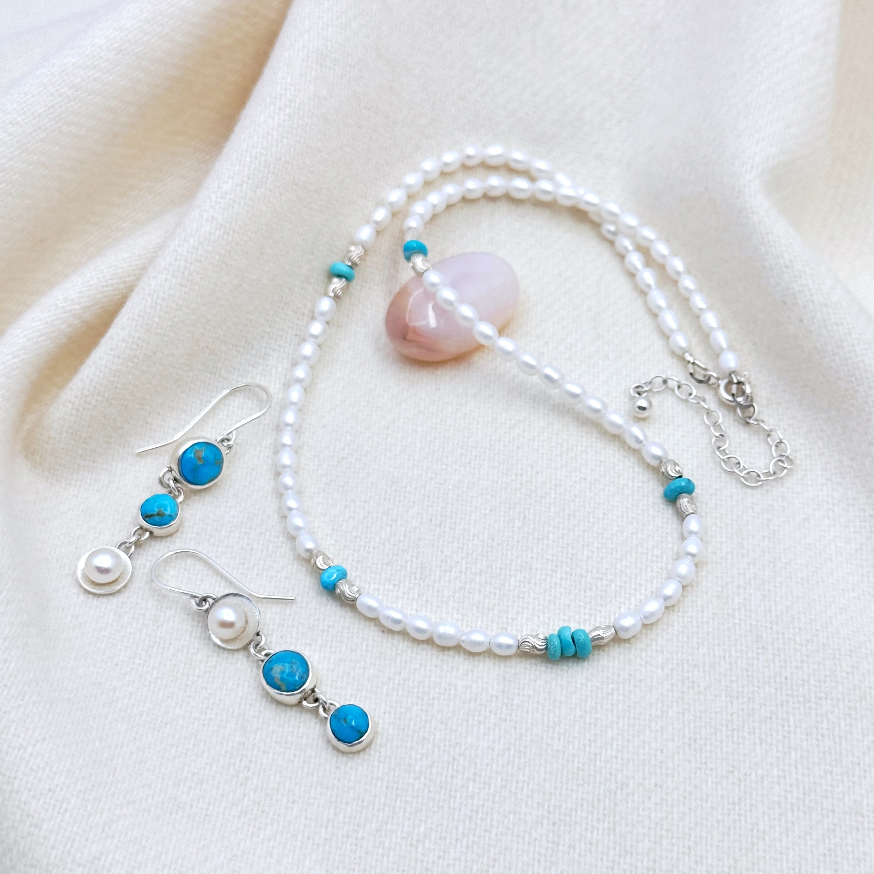 Asymmetrical Turquoise Silver Drop Earrings