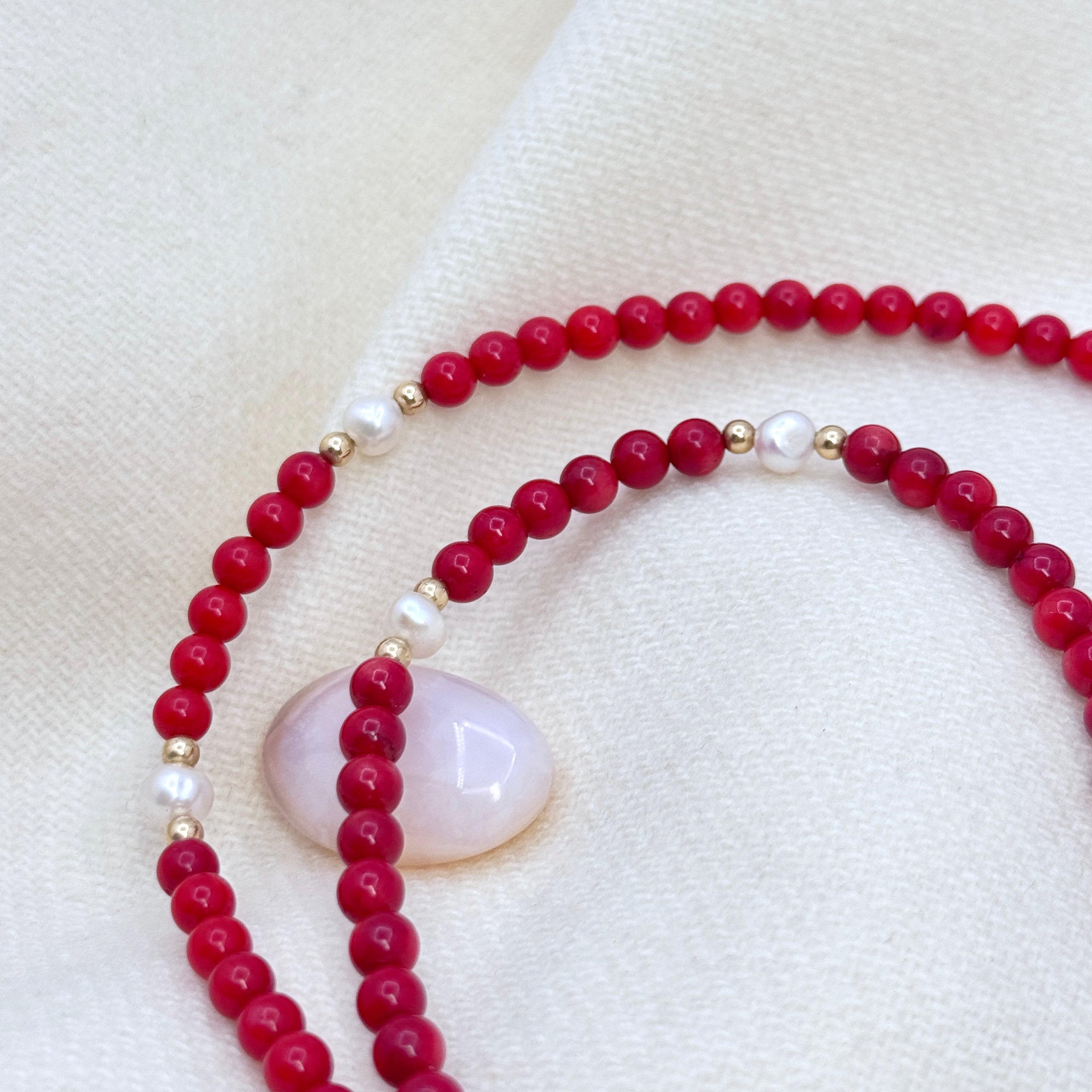 Red Coral & Baroque Pearl Toggle Necklace