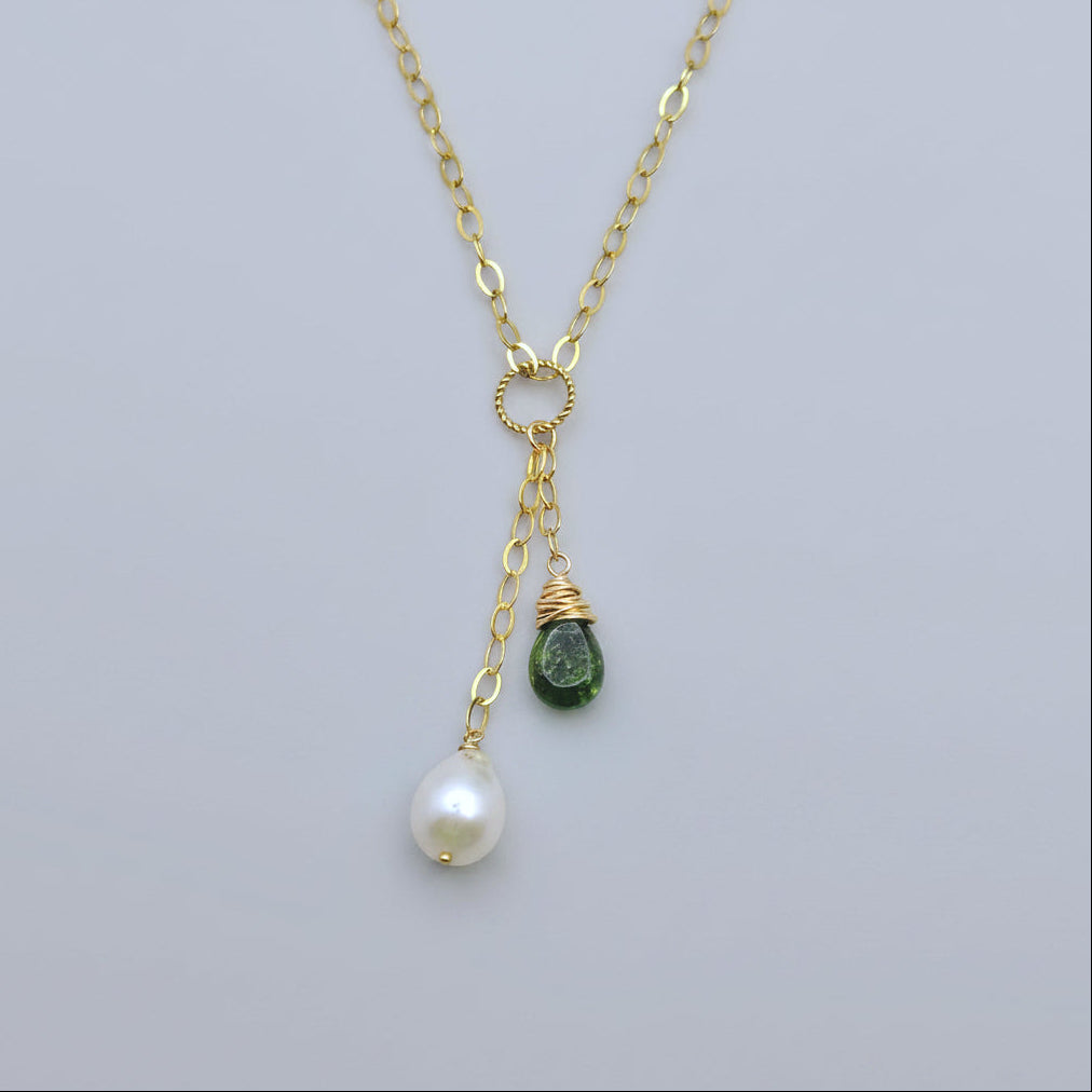Green Tourmaline & Pearl Gold-Filled Necklace