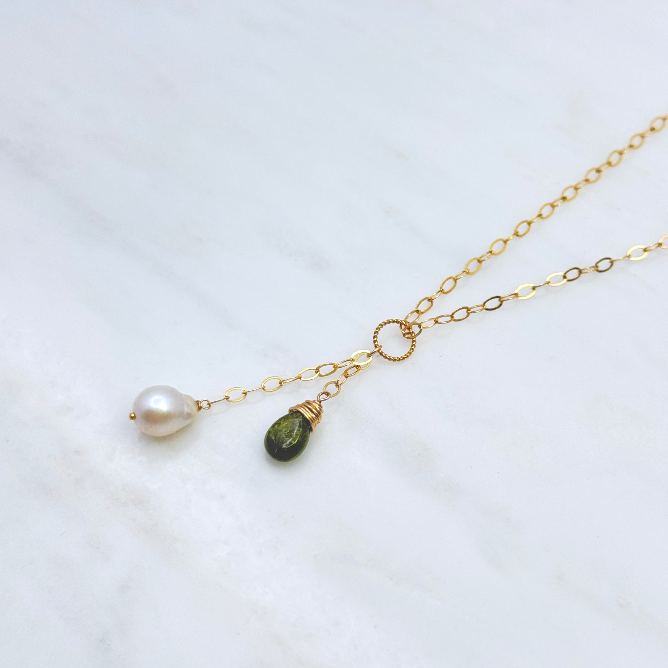 Green Tourmaline & Pearl Gold-Filled Necklace