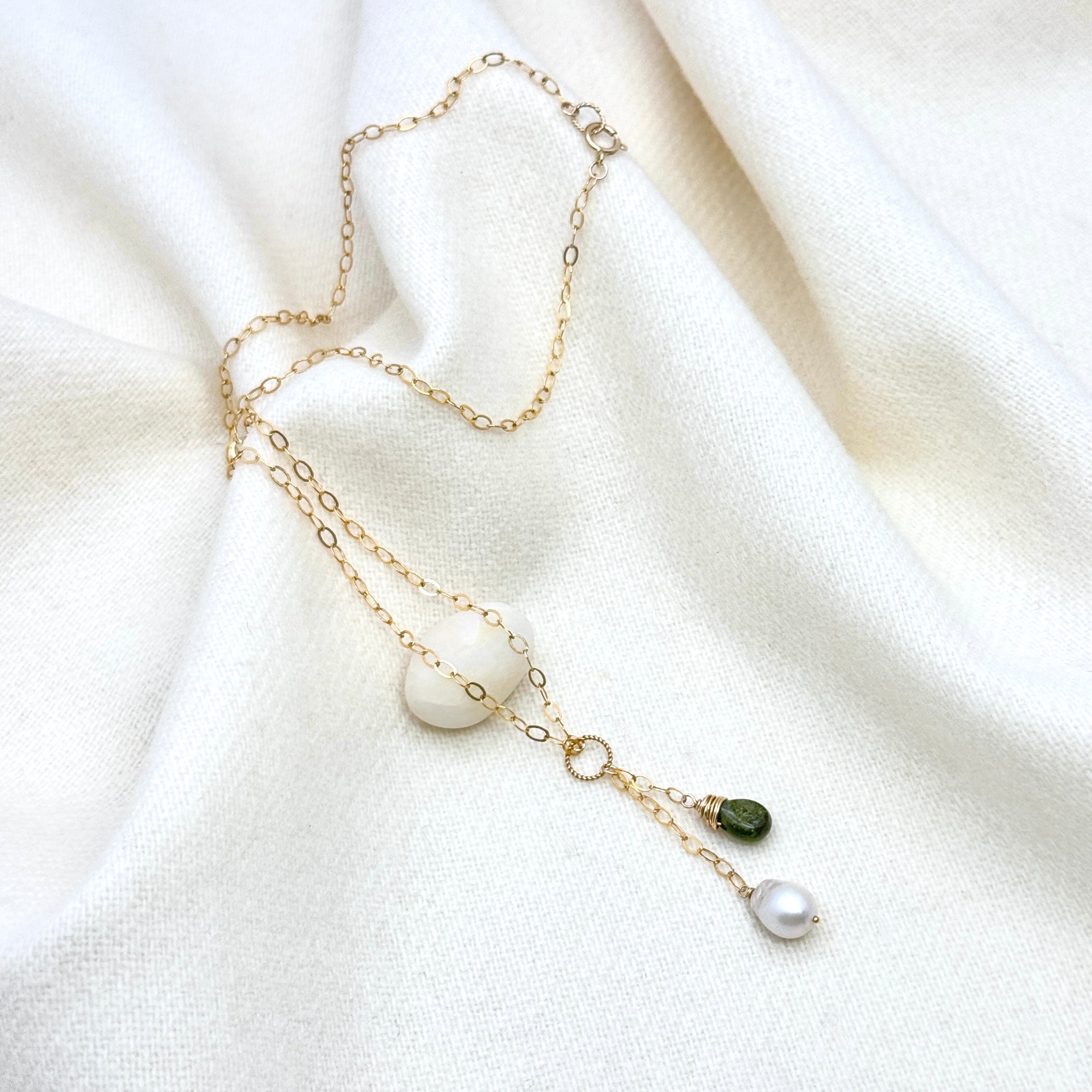 Green Tourmaline & Pearl Gold-Filled Necklace