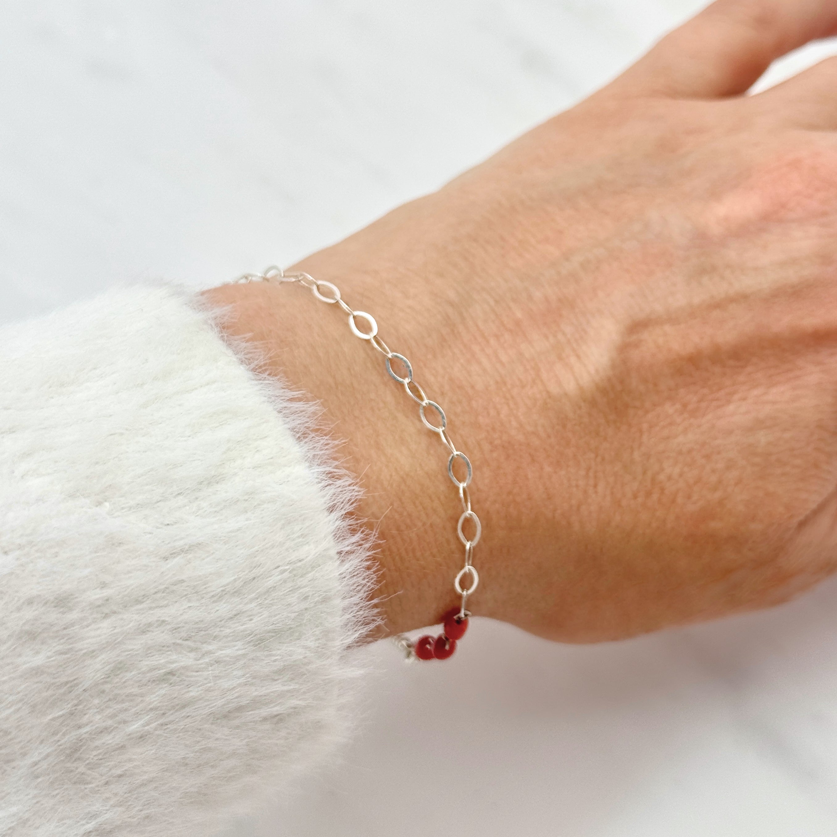 Italian Coral Sterling Silver Chain Bracelet