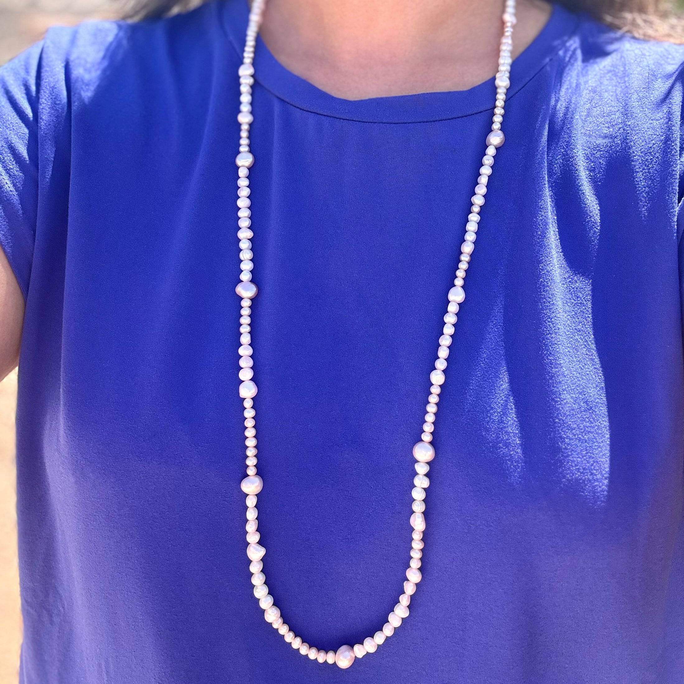 Long White & Pink Freshwater Pearl Necklace