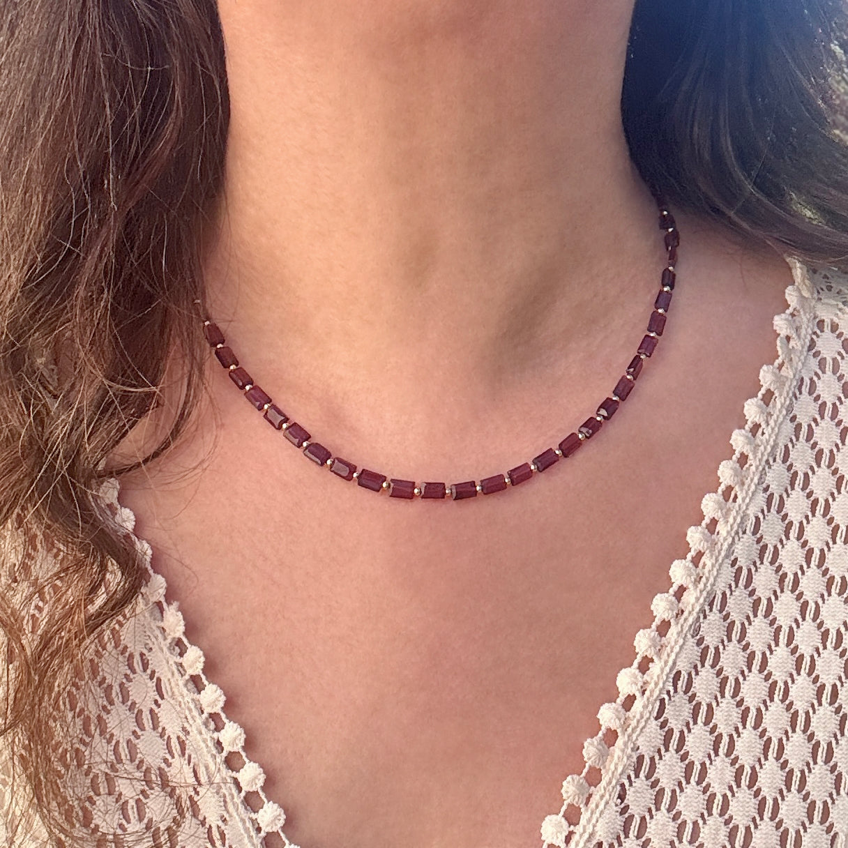 Faceted Garnet Gold-Filled Necklace