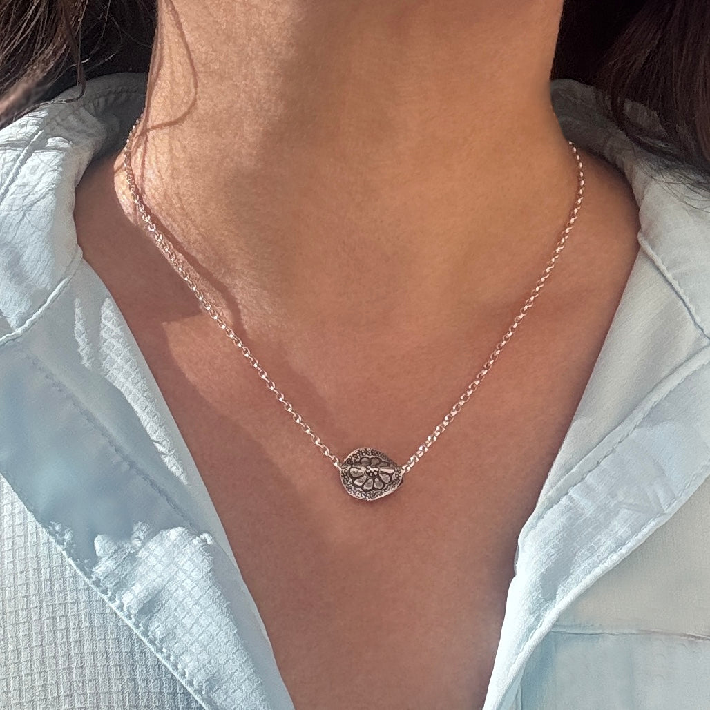 Thai Silver Flower Pendant On Rolo Necklace