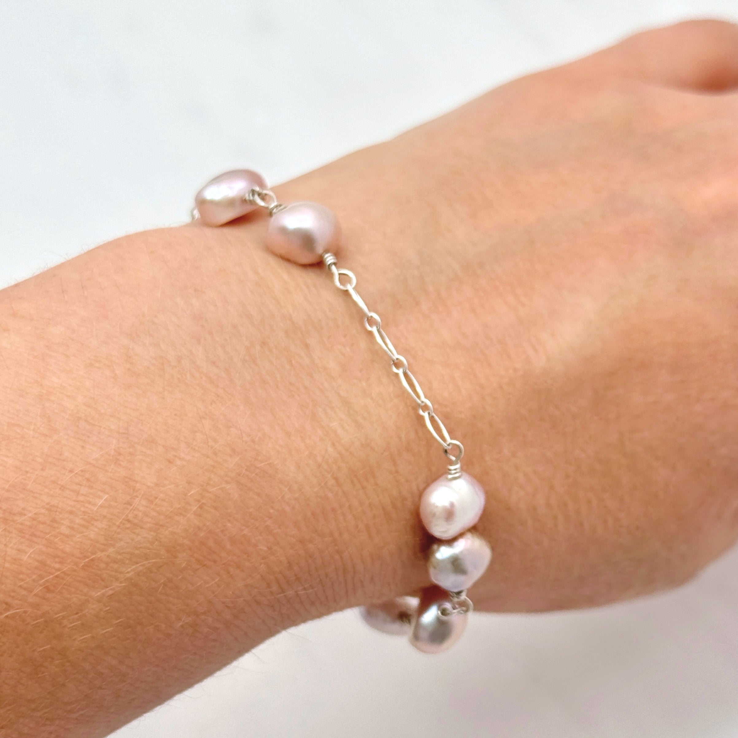 Pink-Lavender Baroque Pearl Silver Bracelet