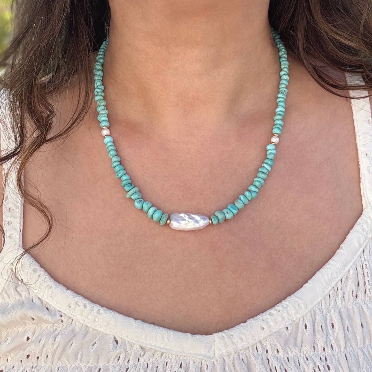 Turquoise & Baroque Pearl Vermeil Necklace