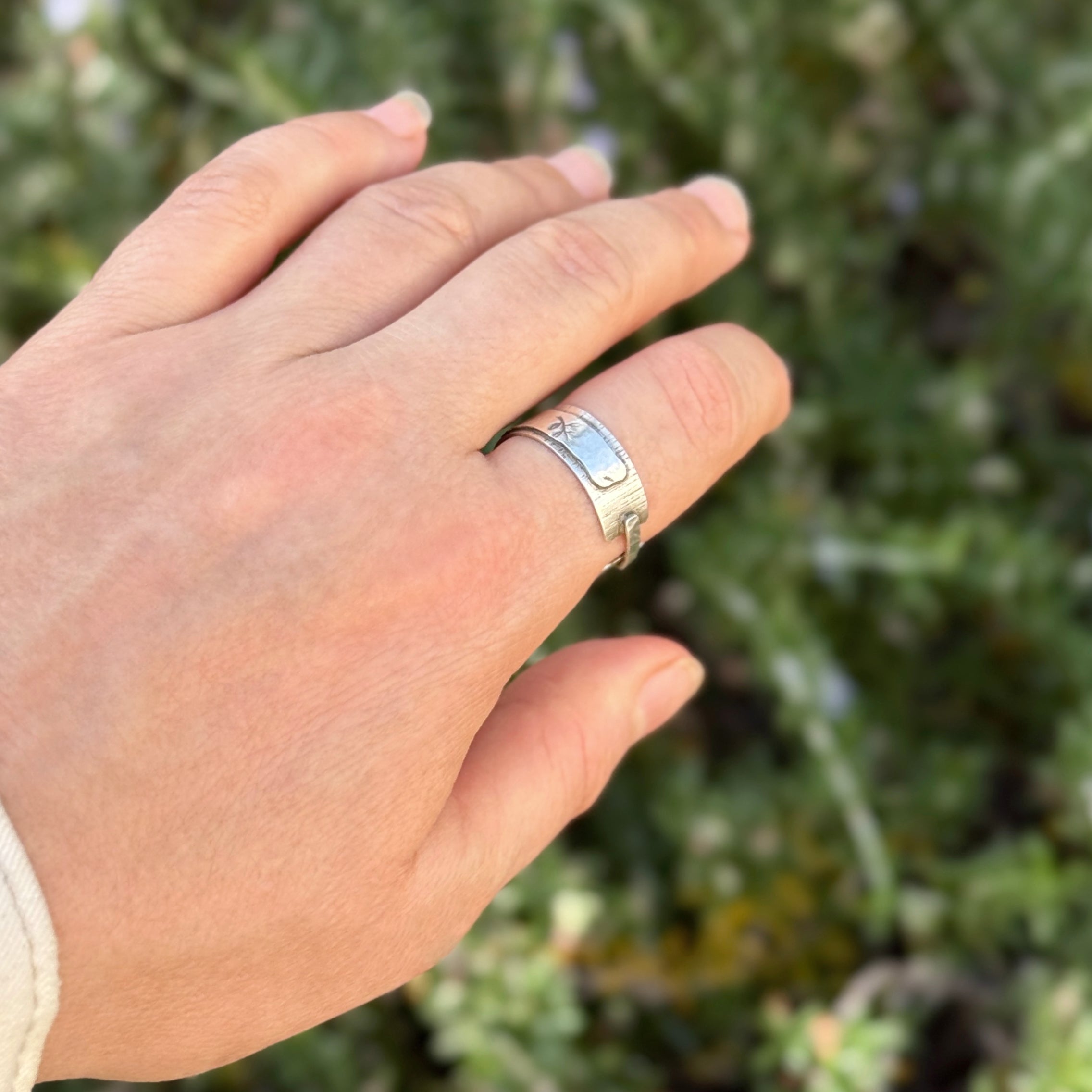 Wide Textured Leaf Sterling Silver Ring