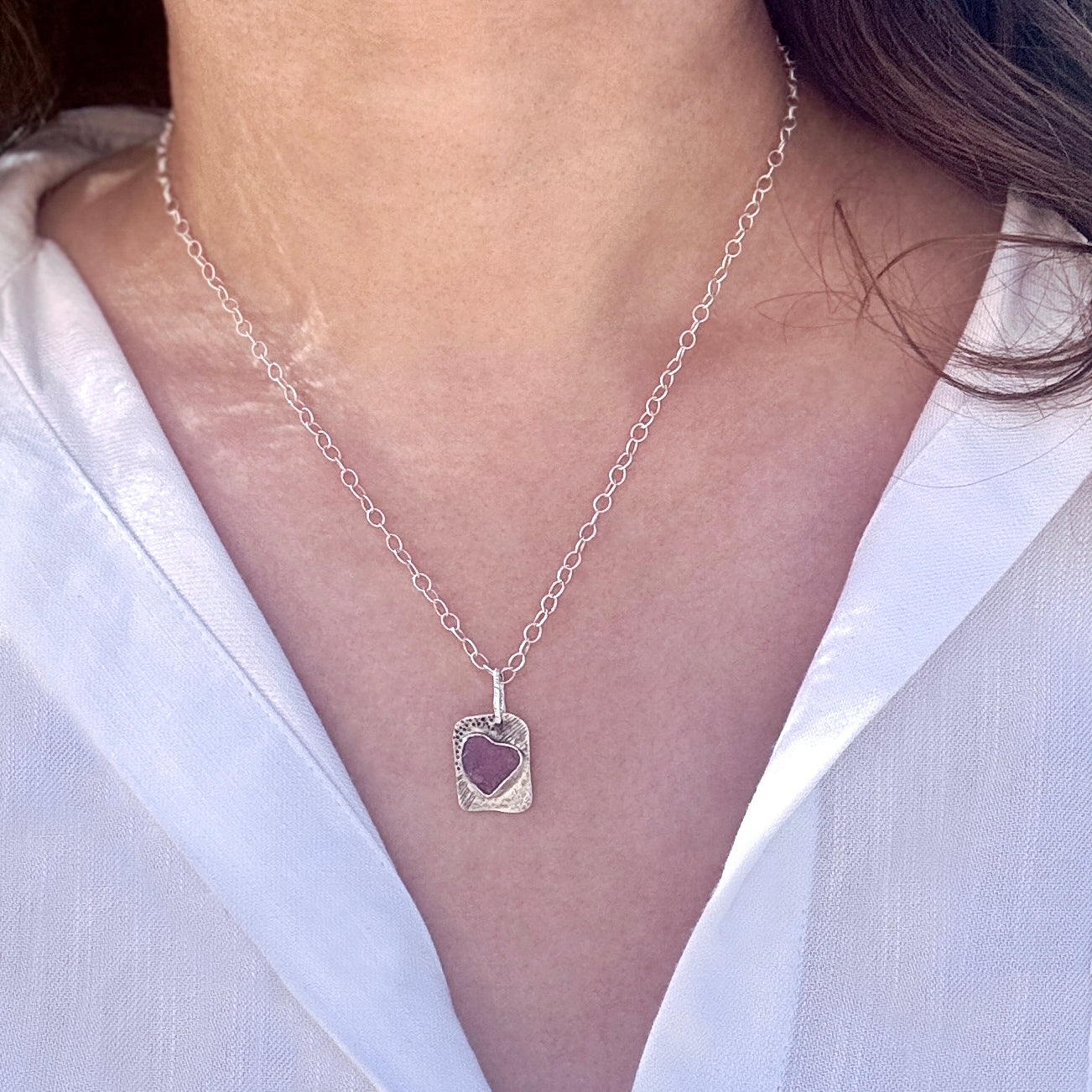 Rough Ruby Heart Silver Pendant Necklace