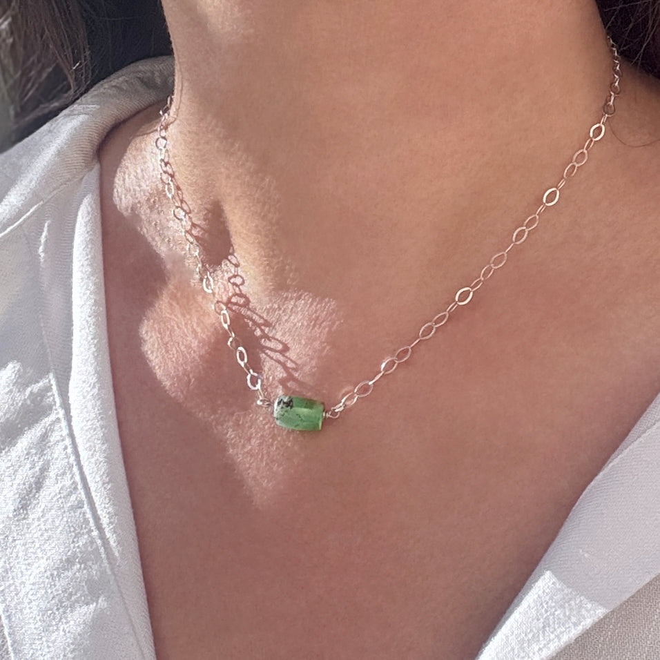 Chrysoprase Bar Sterling Silver Necklace