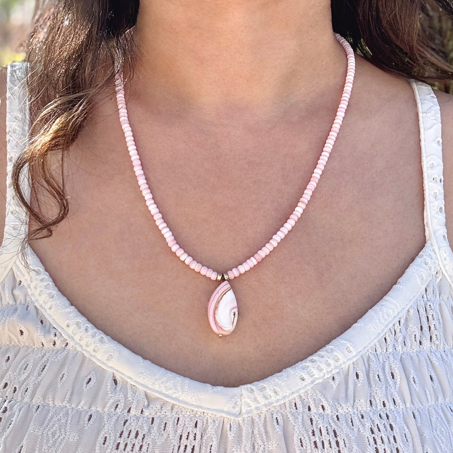 Pink Conch Gold-Filled Teardrop Necklace