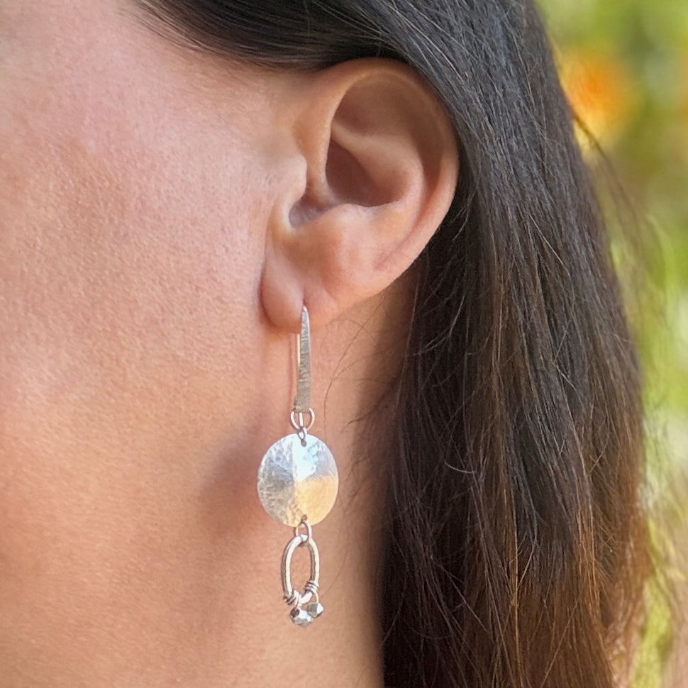 Asymmetric Hammered 925 Silver Disc Earrings