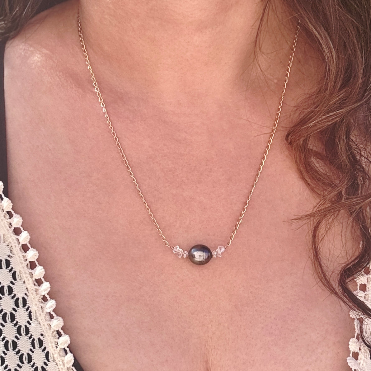 Tahitian Pearl & Herkimer Diamond Necklace