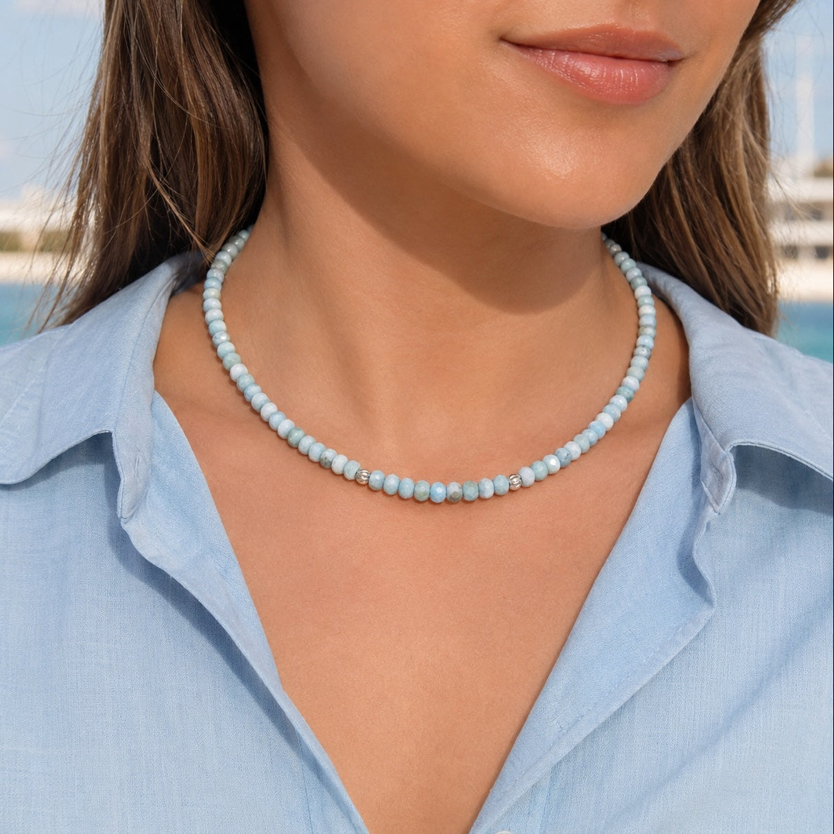 Faceted Larimar & Sterling Silver Necklace