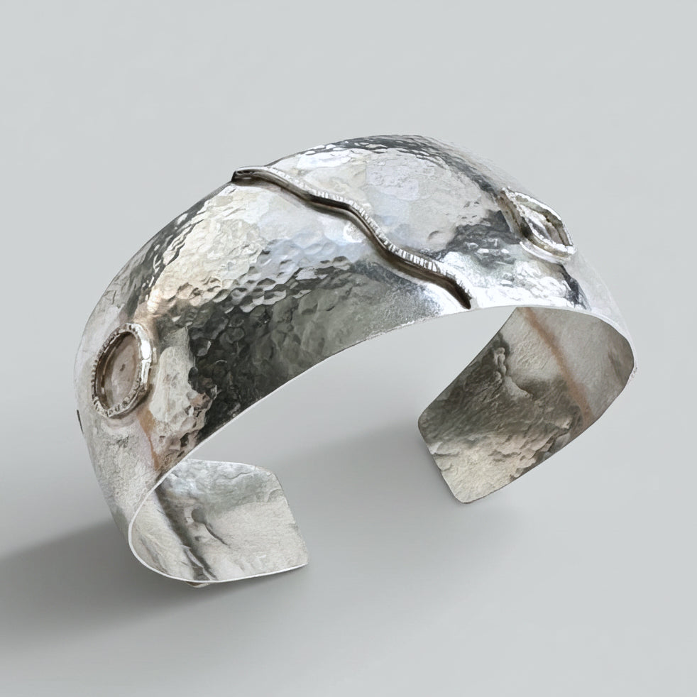 Wide Hammered Sterling Silver Synclastic Cuff
