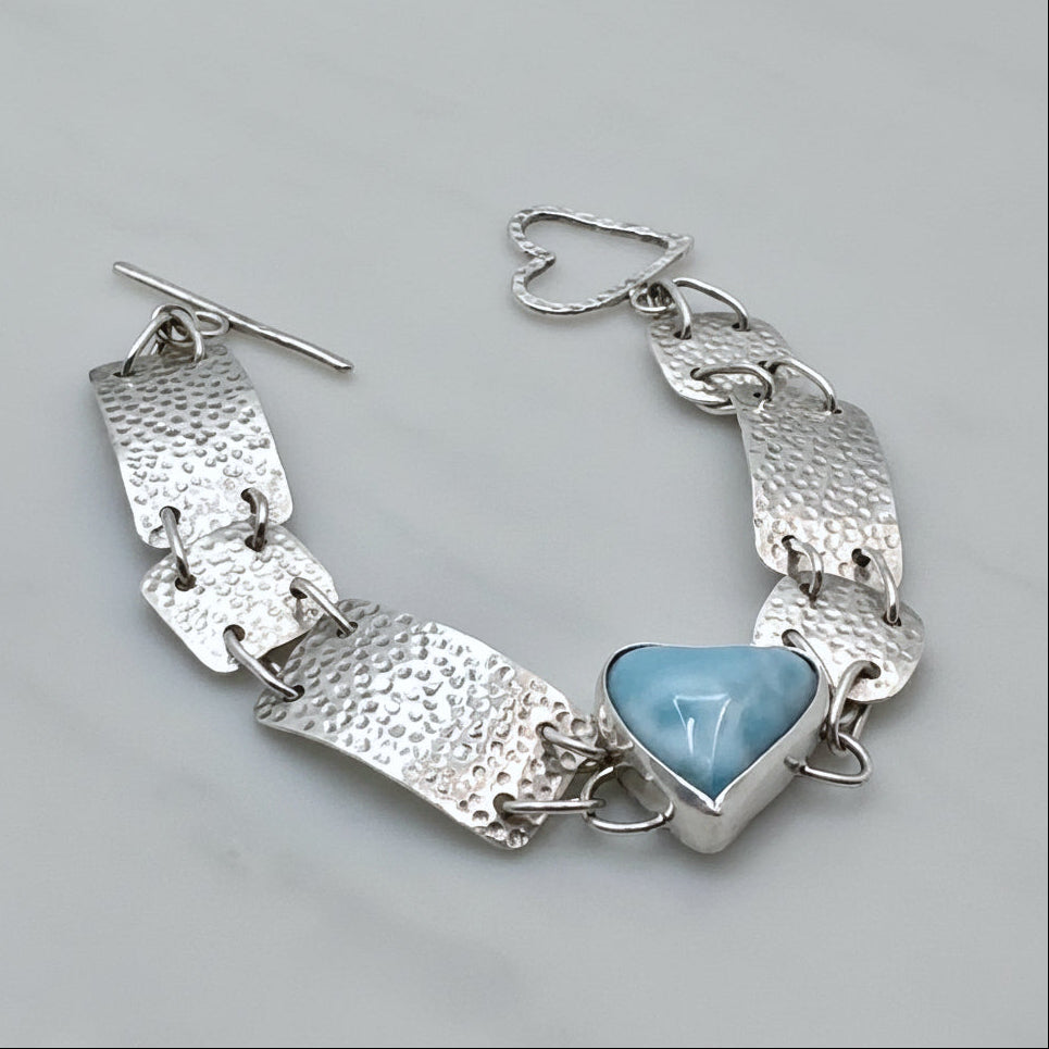 Larimar Heart Sterling Silver Bracelet