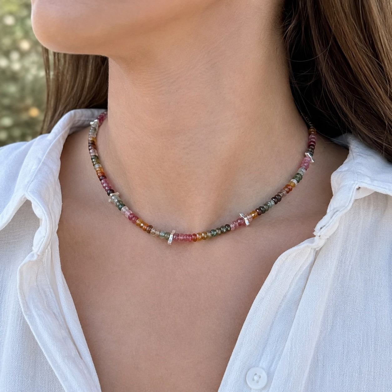 Multicolor Tourmaline 925 Silver Necklace